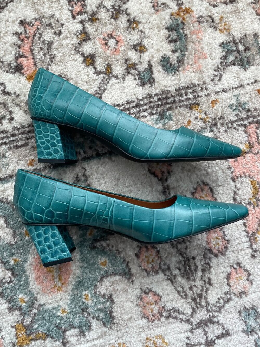 Franco Sarto Regal Pump Block Heel - Green Crocodile Leather - Size 10M